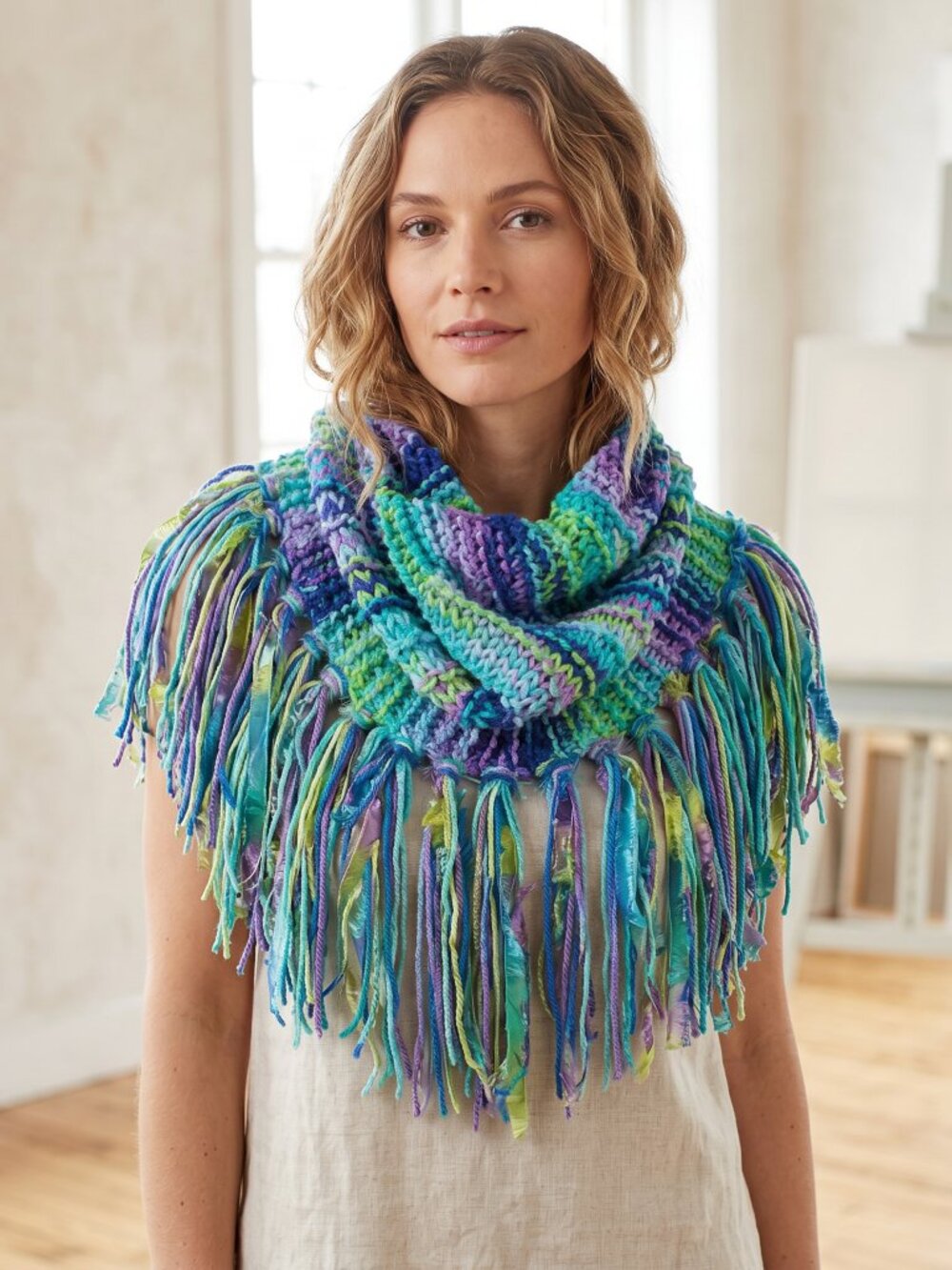 NEW Hand Knitted Boho Cowl Scarf Multicolor Cottage Artsy Indie Whimsy Coquette